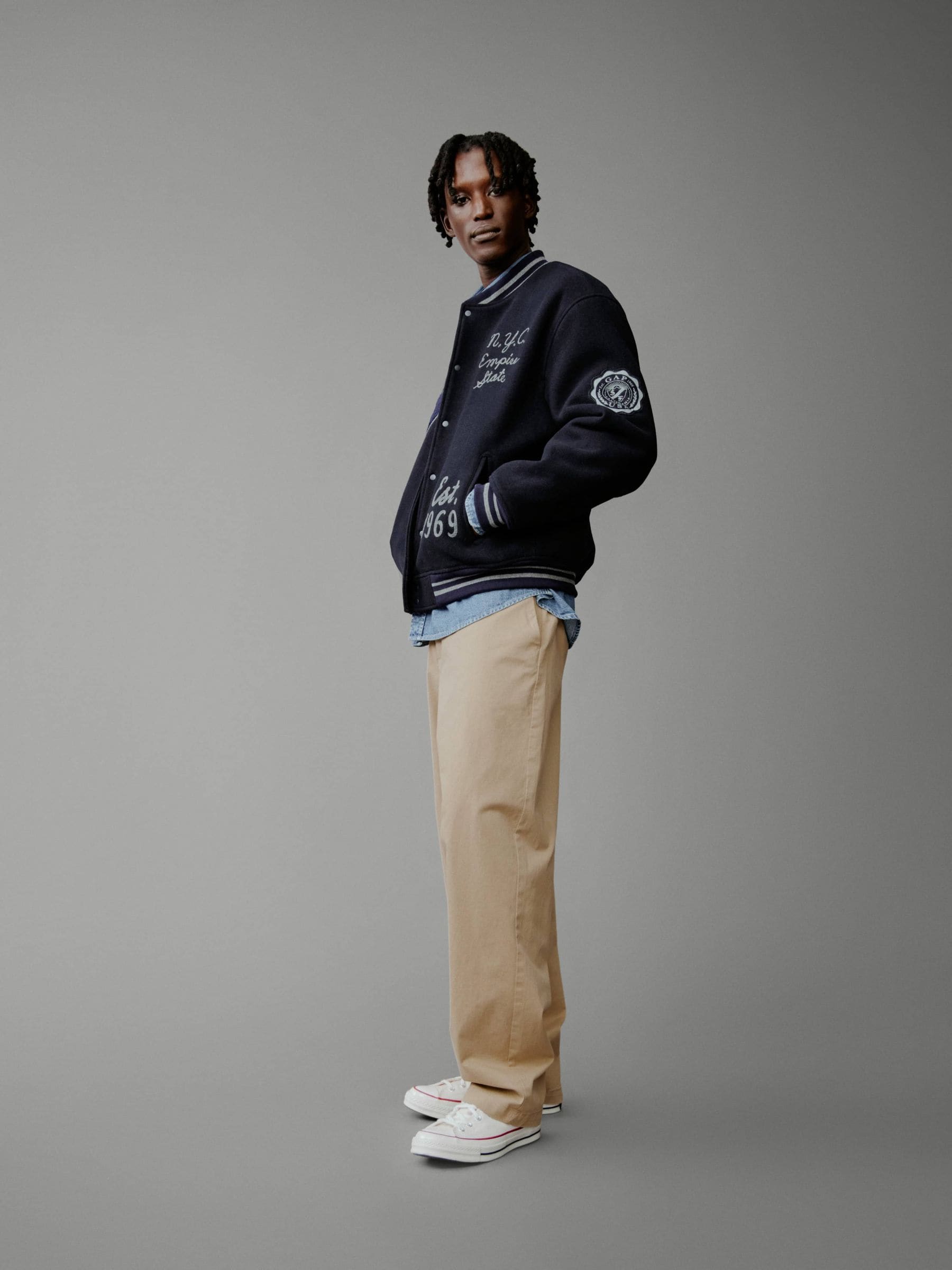 Buy Gap Blue Wool Blend Logo Varsity Bomber Jacket from Next
