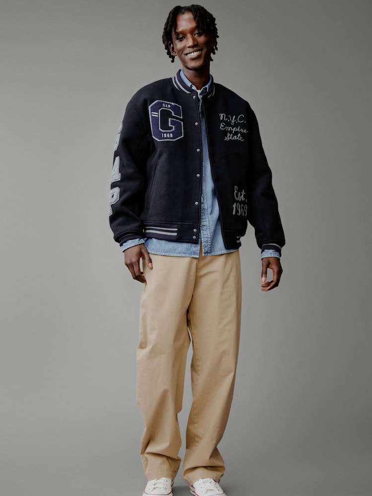 Buy Gap Blue Wool Blend Logo Varsity Bomber Jacket from the Next
