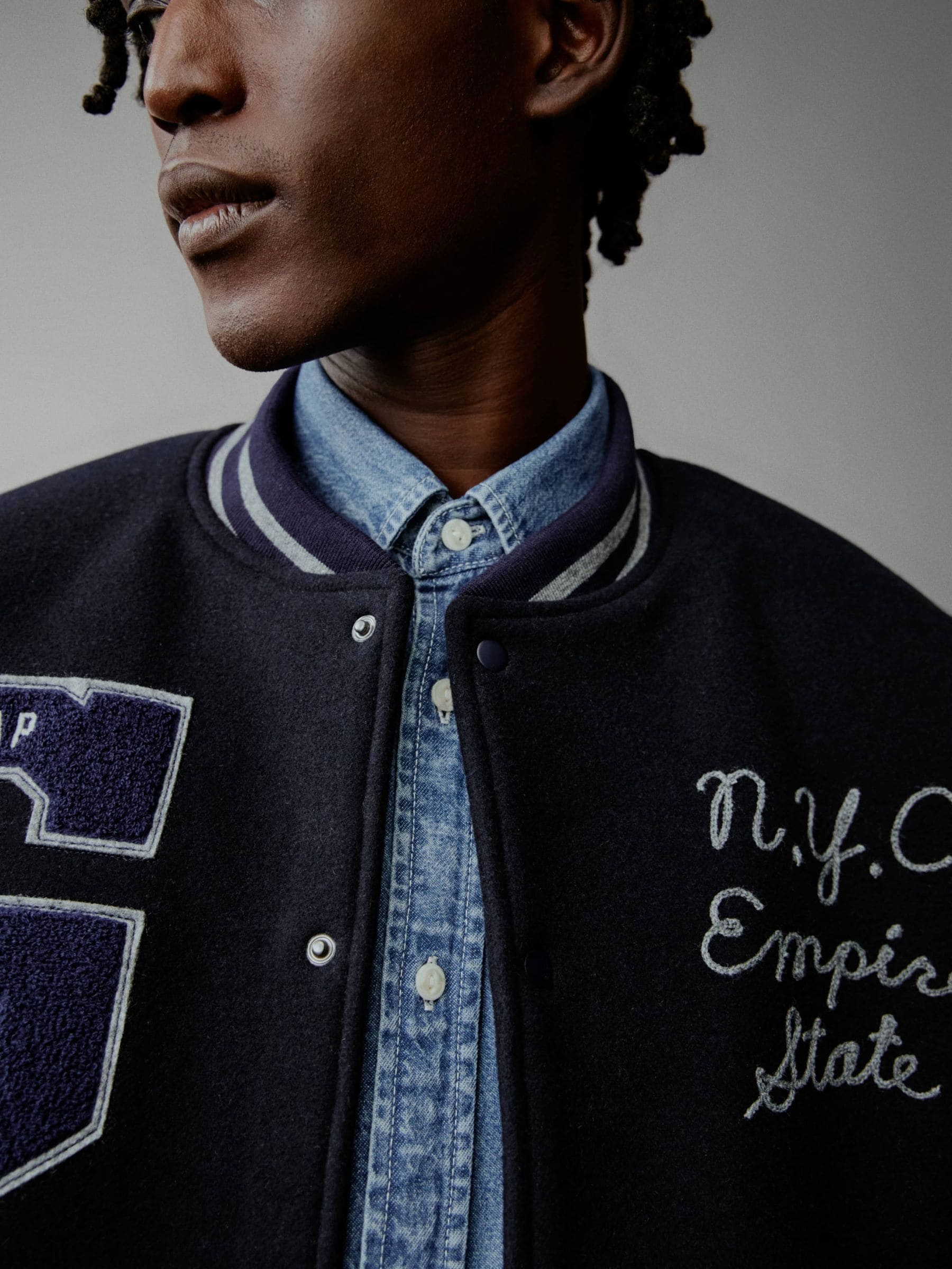 Buy Gap Blue Wool Blend Logo Varsity Bomber Jacket from Next