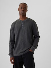 Gap Black Waffle 100% Cotton Henley T-Shirt - Image 1 of 5