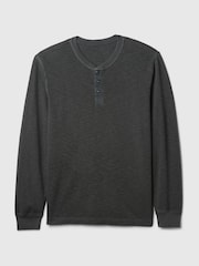 Gap Black Waffle 100% Cotton Henley T-Shirt - Image 4 of 5