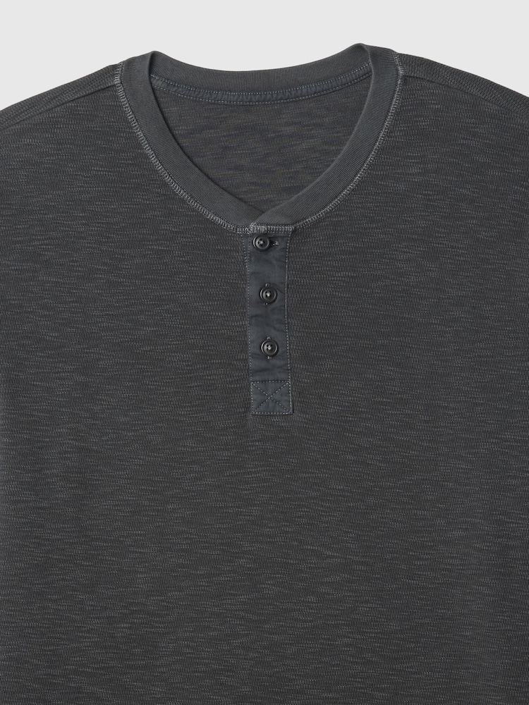 Gap Black Waffle 100% Cotton Henley T-Shirt - Image 5 of 5