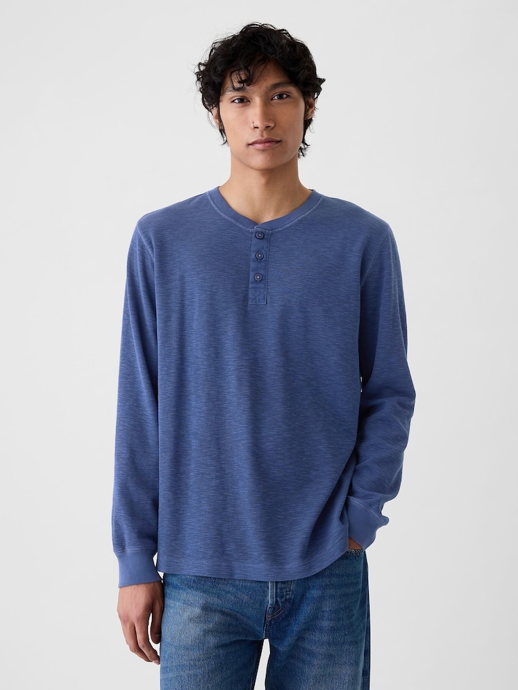 Gap Blue Waffle 100% Cotton Henley T-Shirt - Image 1 of 5