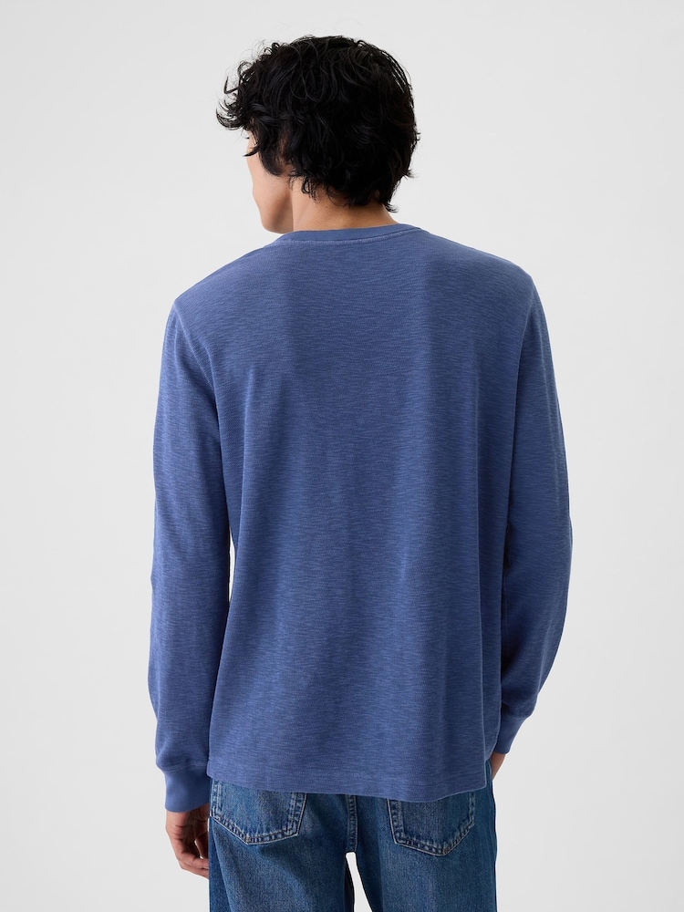 Gap Blue Waffle 100% Cotton Henley T-Shirt - Image 2 of 5