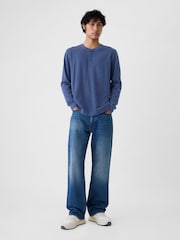 Gap Blue Waffle 100% Cotton Henley T-Shirt - Image 3 of 5