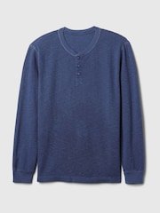 Gap Blue Waffle 100% Cotton Henley T-Shirt - Image 4 of 5