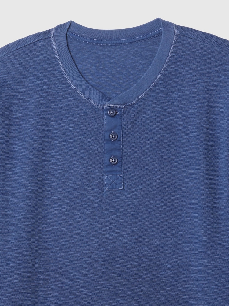 Gap Blue Waffle 100% Cotton Henley T-Shirt - Image 5 of 5