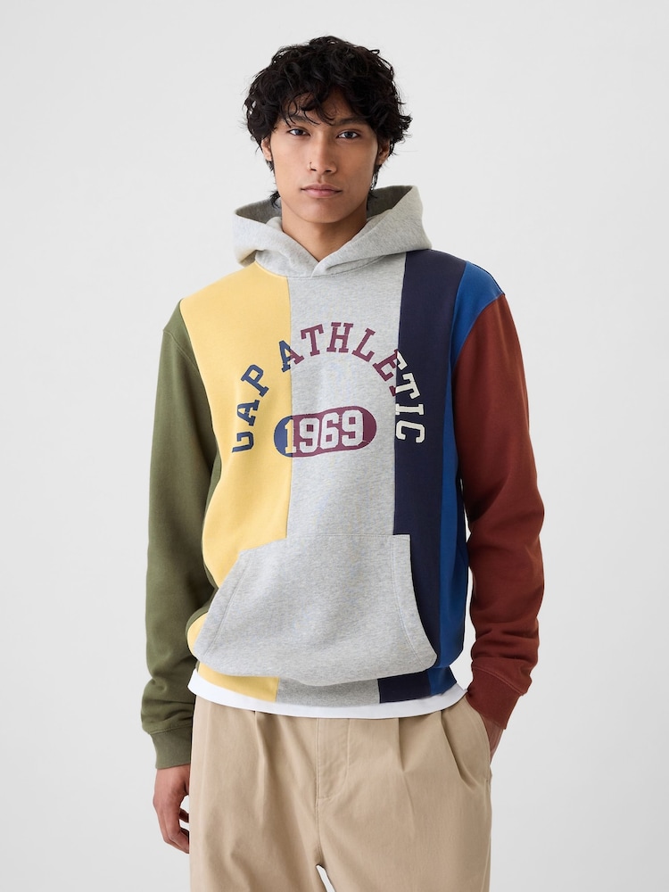 Gap Grey Heavyweight Colourblock Athletic Logo Hoodie - Image 1 of 5