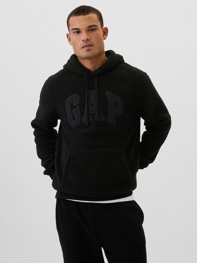 Schwarz - Gap Sherpa-Kapuzensweatshirt mit Logo - Bild 1 von 5