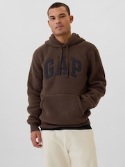 Gap Brown Logo Sherpa Hoodie - Image 1 of 5