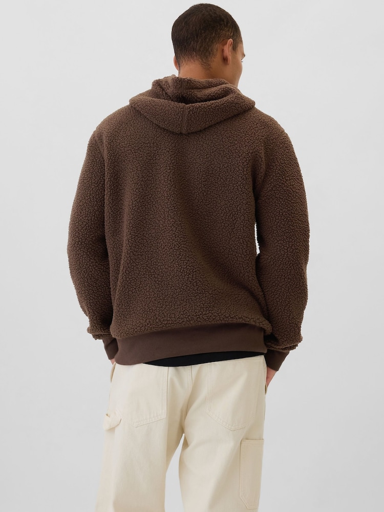 Gap Brown Logo Sherpa Hoodie - Image 2 of 5
