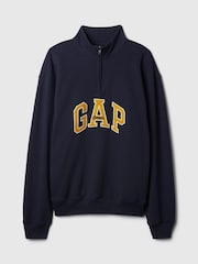 Gap Navy Blue Logo Heavyweight Quarter-Zip Sweatshirt - Image 4 of 5