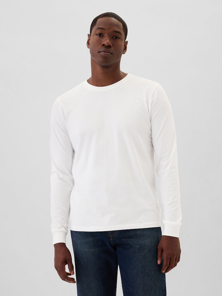 Wit - Lange mouwen - Gap Everyday 100% katoenen T-shirt met ronde hals - Image 1 of 4