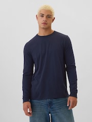 Gap Navy Blue Long Sleeve Everyday 100% Cotton Crew Neck T-Shirt - Image 1 of 4