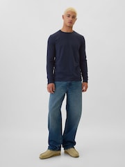 Gap Navy Blue Long Sleeve Everyday 100% Cotton Crew Neck T-Shirt - Image 3 of 4