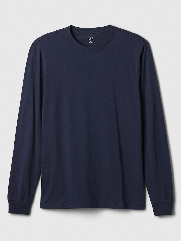 Gap Navy Blue Long Sleeve Everyday 100% Cotton Crew Neck T-Shirt - Image 4 of 4