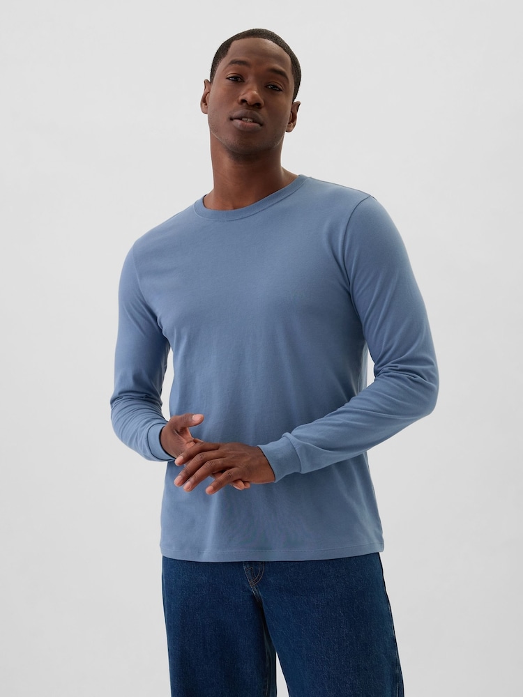 Gap Blue Long Sleeve Everyday 100% Cotton Crew Neck T-Shirt - Image 1 of 4