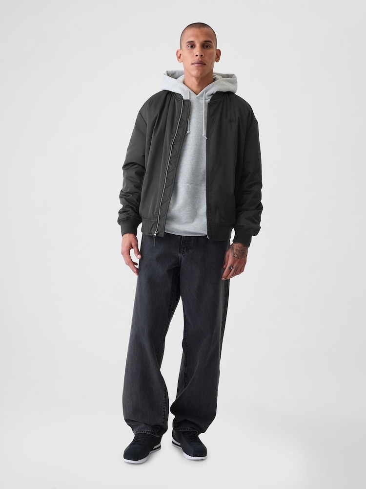 Gap Black Relaxed Logo Bomber Jacket - Image 2 of 5 Gap Black Relaxed Logo Bomber Jacket - Image 2 of 5