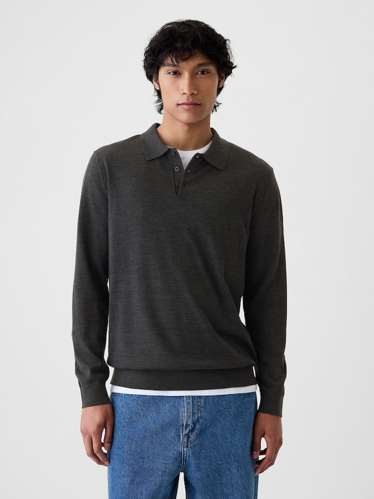 Gap Grey Merino Wool Polo Jumper - Image 1 of 5