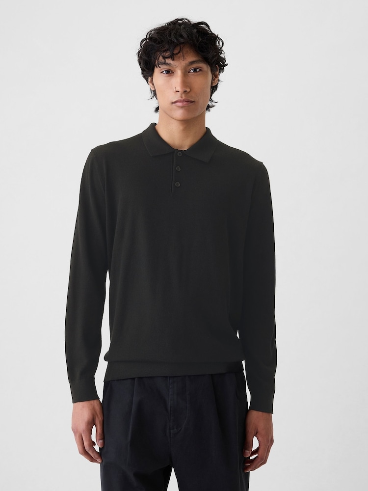 Gap Black Merino Wool Polo Jumper - Image 1 of 5