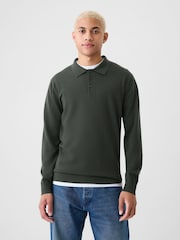 Grün - Polo-Pullover aus Merinowolle - Bild 1 von 5