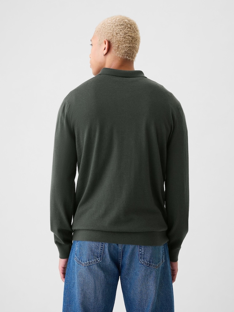 Grün - Polo-Pullover aus Merinowolle - Bild 2 von 5