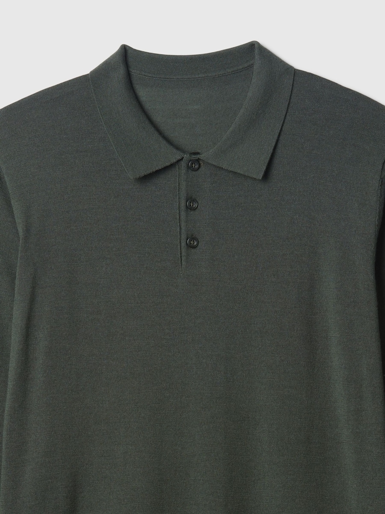 Grün - Polo-Pullover aus Merinowolle - Bild 5 von 5