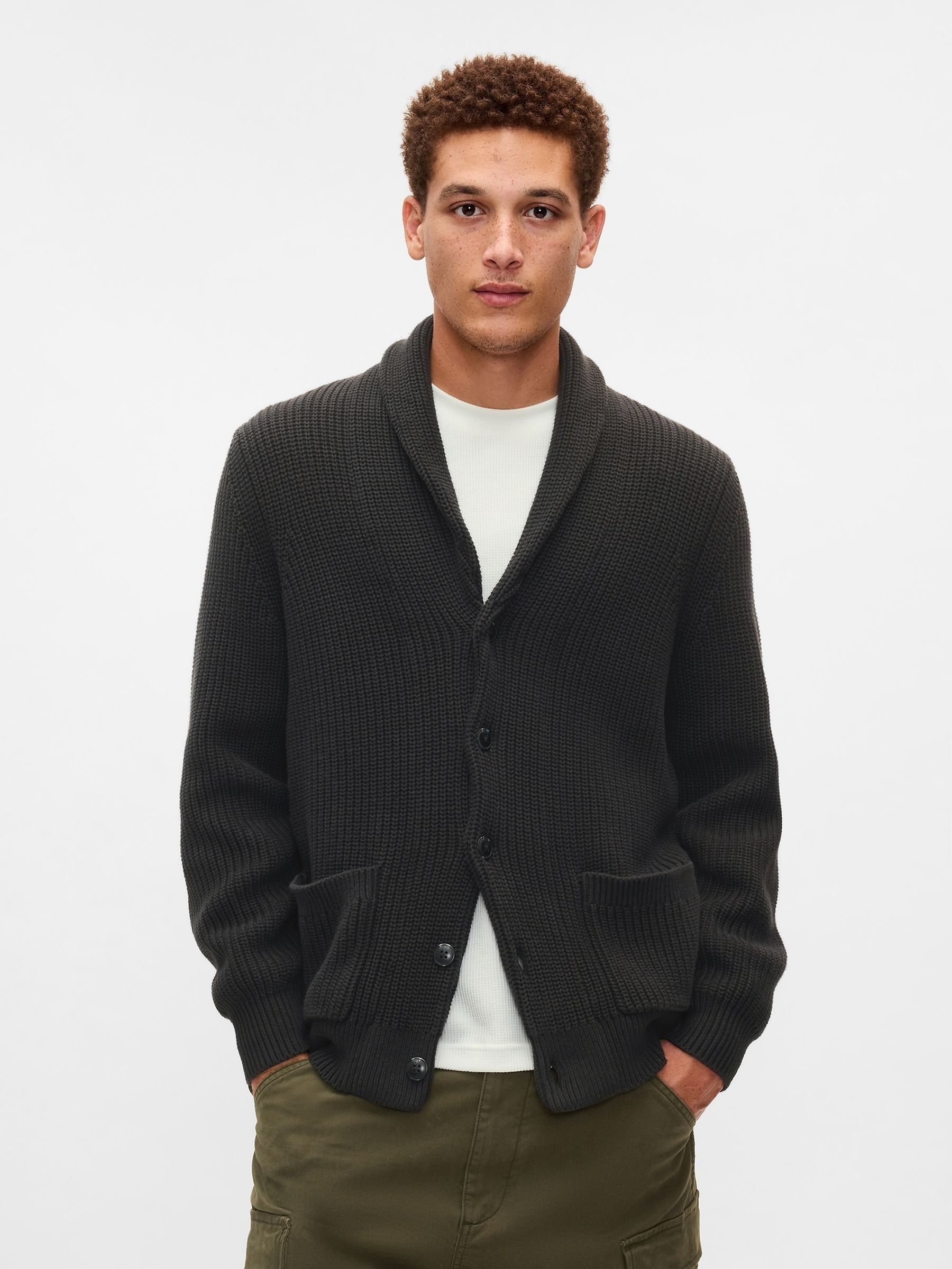 Buy Gap Black Textured Rib Shawl Cardigan from Next Luxembourg