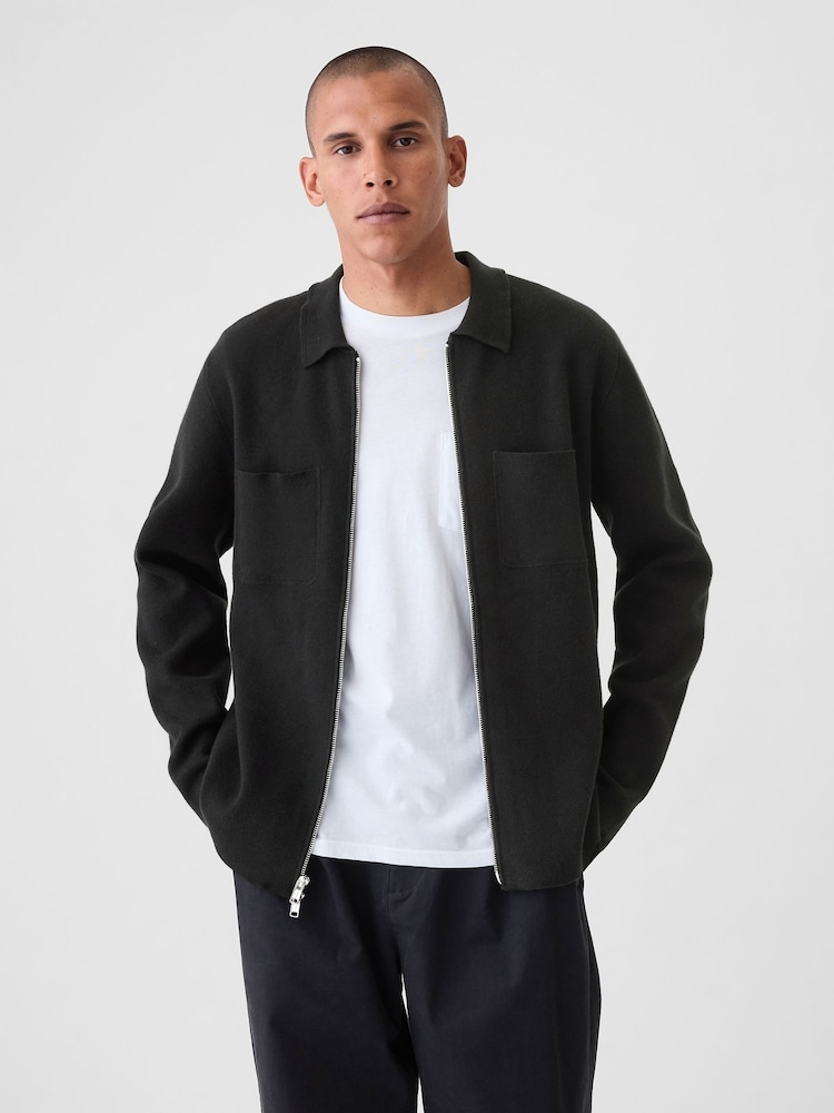 Gap Black Zip Up Knit Bomber Jacket - Image 1 of 5