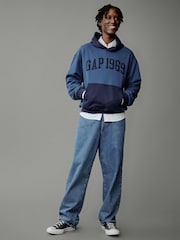Gap Blue Heavyweight Athletic 1969 Logo Hoodie - Image 6 of 8
