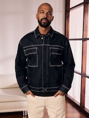 Black Contrast Stitched Denim Jacket - Image 1 of 10