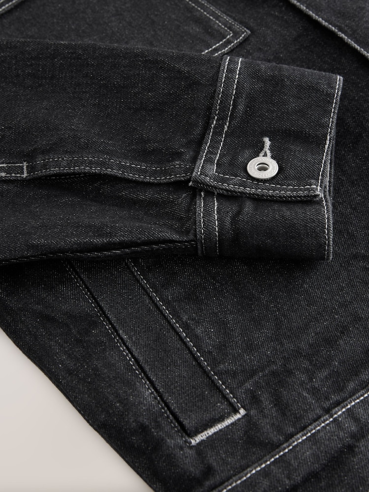 Black Contrast Stitched Denim Jacket - Image 10 of 10