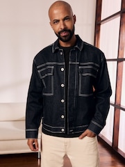 Black Contrast Stitched Denim Jacket - Image 2 of 10