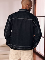 Black Contrast Stitched Denim Jacket - Image 3 of 10