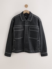 Black Contrast Stitched Denim Jacket - Image 6 of 10