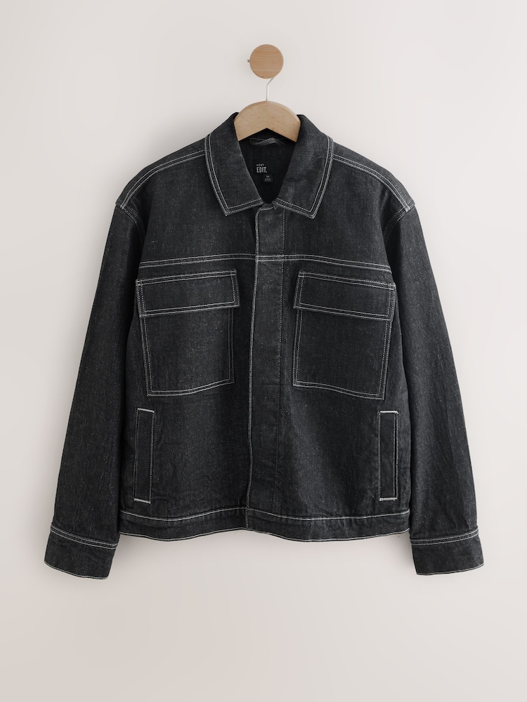 Noir - Veste en jean à surpiqûres contrastantes - Image 6 of 10