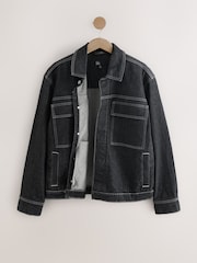 Black Contrast Stitched Denim Jacket - Image 7 of 10