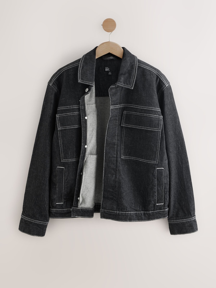 Noir - Veste en jean à surpiqûres contrastantes - Image 7 of 10