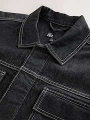 Black Contrast Stitched Denim Jacket - Image 8 of 10