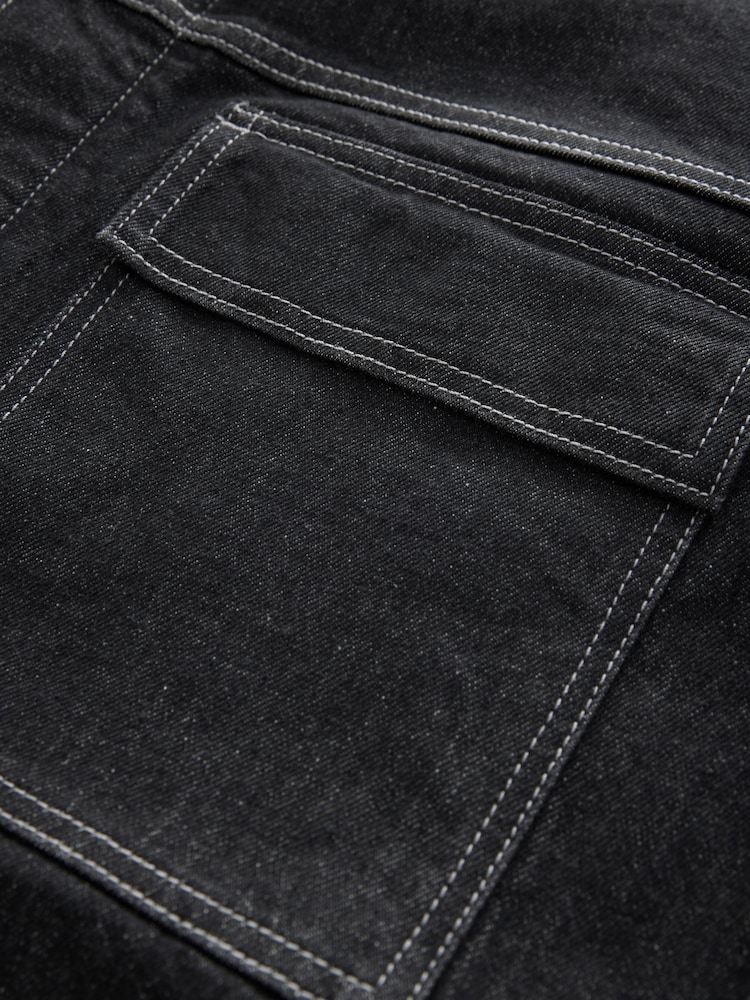 Noir - Veste en jean à surpiqûres contrastantes - Image 9 of 10
