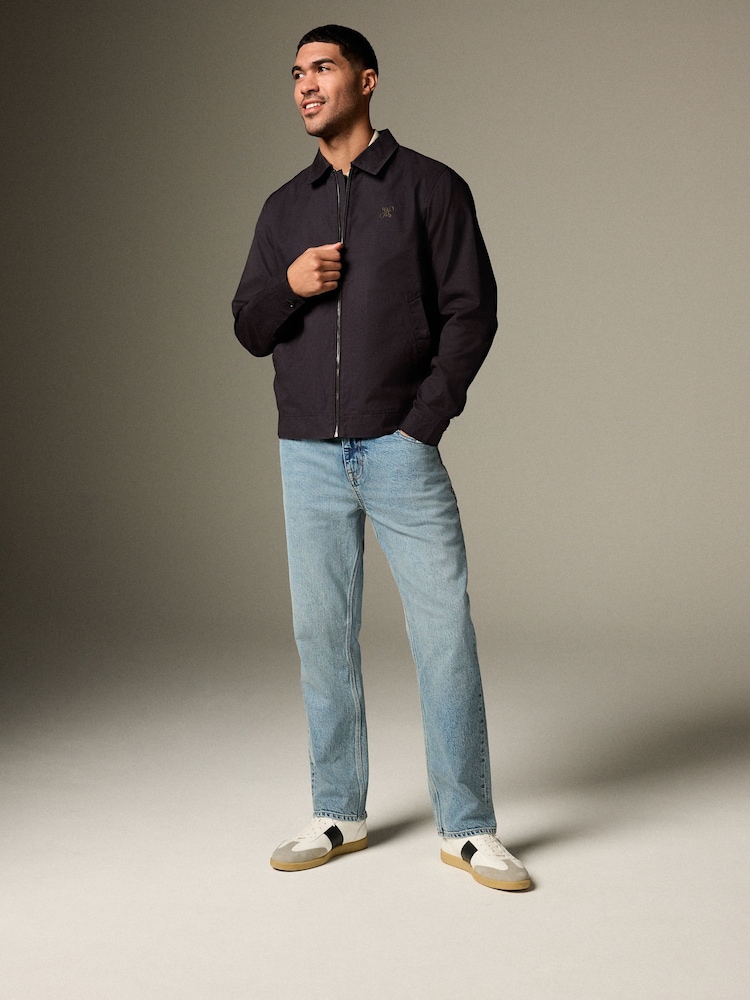 Navy Collared Harrington Jacket - Image 2 of 7