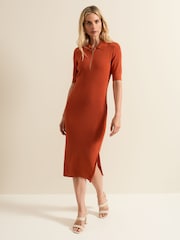 Phase Eight Orange Perrie Ribbed Zip Midi Dress - Image 1 of 5