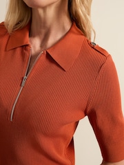 Phase Eight Orange Perrie Ribbed Zip Midi Dress - Image 3 of 5