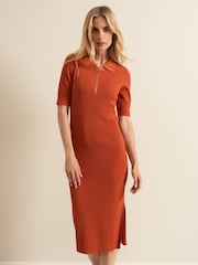 Phase Eight Orange Perrie Ribbed Zip Midi Dress - Image 5 of 5