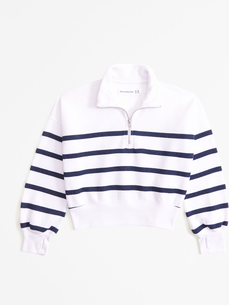 Abercrombie & Fitch Quarter Zip Striped White Sweatshirt - Image 1 of 1