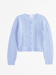 modra - Abercrombie & Fitch okrogli ovratnik; z okroglim ovratnikom Cable Knit kratek; prirezan White pletena jopa - Slika 1 iz 2