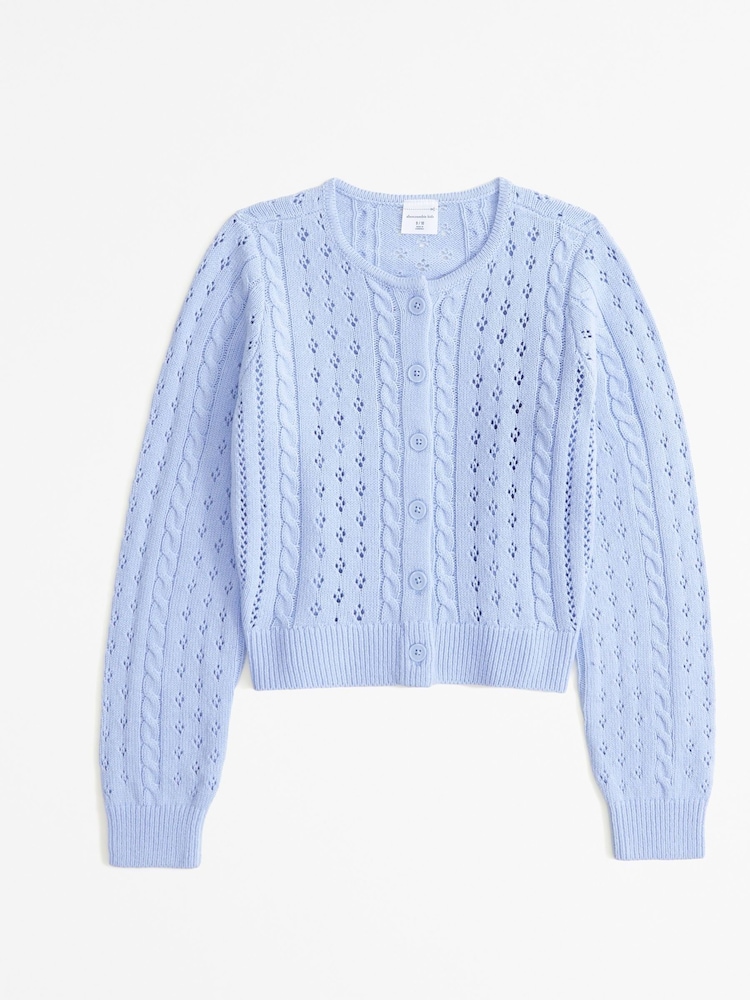 modra - Abercrombie & Fitch okrogli ovratnik; z okroglim ovratnikom Cable Knit kratek; prirezan White pletena jopa - Slika 1 iz 2