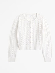 Abercrombie & Fitch Crew Cable Knit Cropped White Cardigan - Image 1 of 2