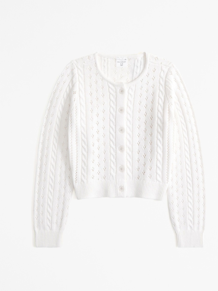 Bela - Abercrombie & Fitch okrogli ovratnik; z okroglim ovratnikom Cable Knit kratek; prirezan White pletena jopa - Slika 1 iz 2 Bela - Abercrombie & Fitch okrogli ovratnik; z okroglim ovratnikom Cable Knit kratek; prirezan White pletena jopa - Slika 1 iz 2