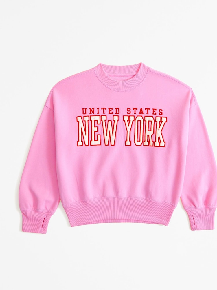 Розовый - Abercrombie & Fitch Pink New York Applique Crew Sweatshirt - Изображение 1 из 2